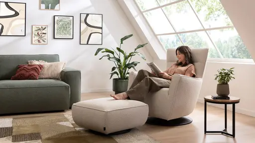 Sessel Lilaia - inkl. Dreh- und Wippfunktion, Stoff, Creme