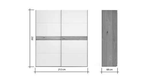 Schwebetürenschrank Viana - B ca. 212 cm, Lack, Weiß, Riffholz, Balkeneiche