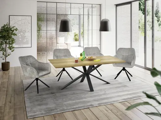 Esstisch - LB ca. 200x100 cm, Eiche massiv geölt, Schweizer Kante, Schwarz