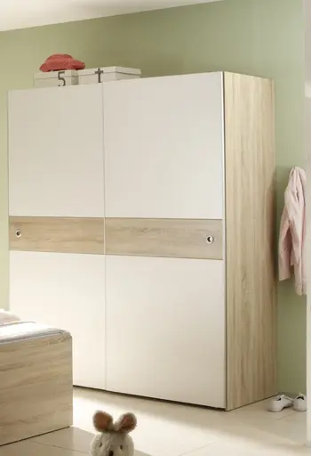 Schwebetürenschrank- B ca. 170 cm, Eiche Dekor, Weiß