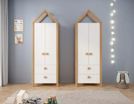 Kleiderschrank - B ca. 76 cm, Kiefer Weiß, Birke