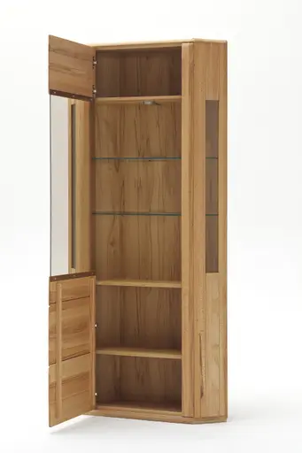 Eckvitrine - mit Beleuchtung, Kernbuche teilmassiv