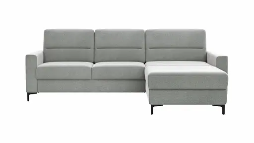 Ecksofa Merlos H - 2,5-Sitzer mit Longchair rechts inkl. Relaxfunktion (motorisch), Stoff, Grau