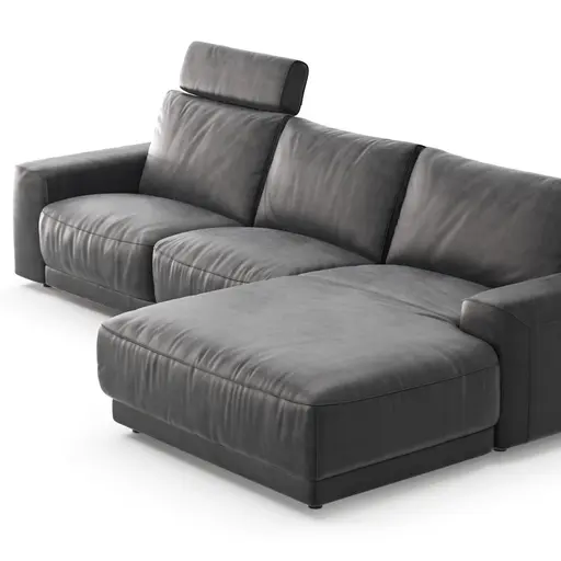 Ecksofa Balok - 2,5-Sitzer mit Longchair groß rechts, inkl. Relaxfunktion (motorisch) und Kopfstütze, Stoff, Anthrazit