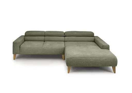 Ecksofa CHENOA - 2-Sitzer mit Longchair rechts, Kopfteil verstellbar, Stoff, Dunkelgrün