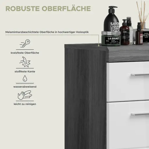 Standschrank - B ca. 37 cm, Rauchsilber, Weiß Hochglanz