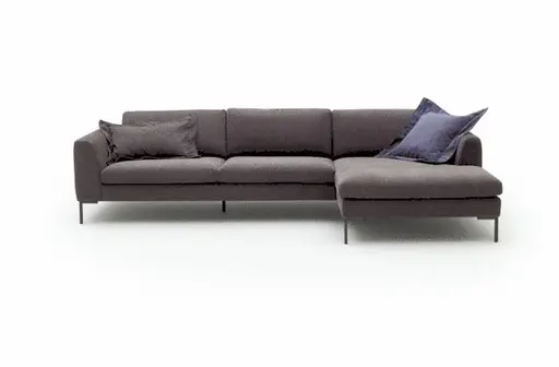 Ecksofa Lenni Full - 3-Sitzer mit Longchair rechts, Velour, Mocca, bündige Kissen