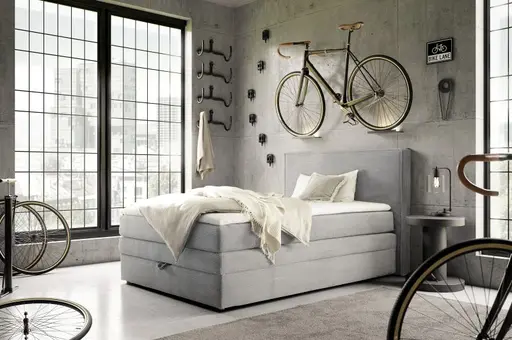 Boxspringbett JANETT- Liegefläche ca. 140x200 cm, Stoff, Hellgrau