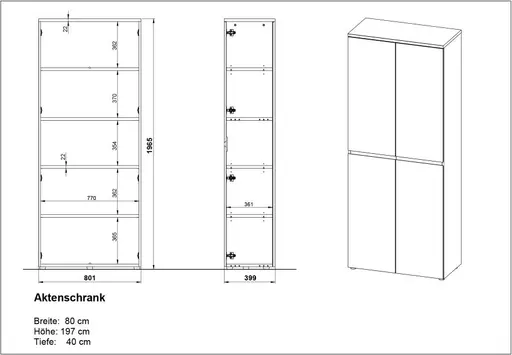 Aktenschrank GRIFFIN - B/H/T ca. 80x197x40 cm, Graphit, Eiche Dekor