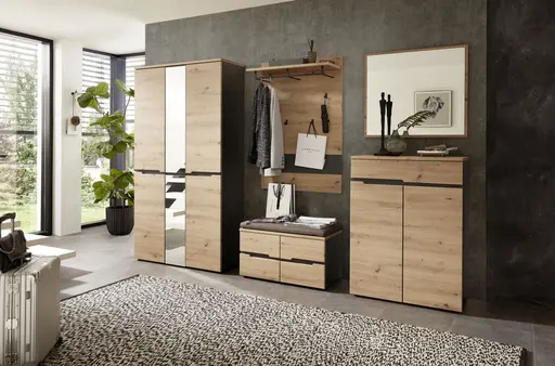 Bank - mit Sitzkissen, Eiche Dekor, Graphit