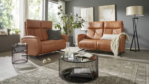 Sofa Sitz.Konzept Sofa - 2,5-Sitzer inkl. Kopfteilverstellung, Leder, Cognac