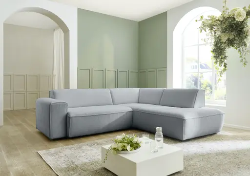 Ecksofa - 2-Sitzer mit Ecke rechts, Stoff, Eisblau