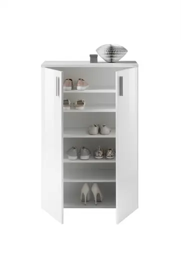 Schuhschrank - B ca. 80 cm, Weiß, Weiß Hochglanz