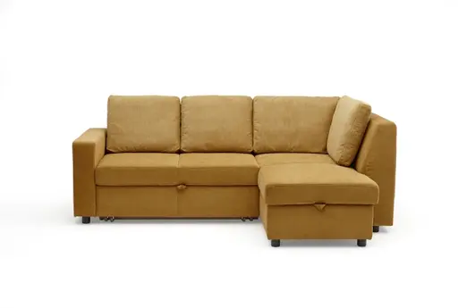 Ecksofa PRO FLEXX - 2-Sitzer, Ecke rechts inkl. Schlaffunktion und Bettkasten, Stoff, Senfgelb