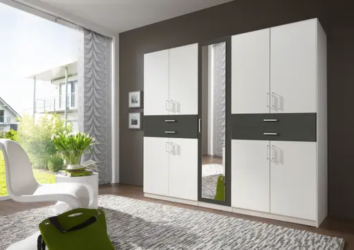 Drehtürenschrank- B ca. 225 cm, Weiß, Graphit