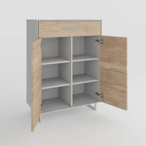 Schuhkommode - B ca. 82 cm, Kreidefarben, Eiche bianco massiv geölt