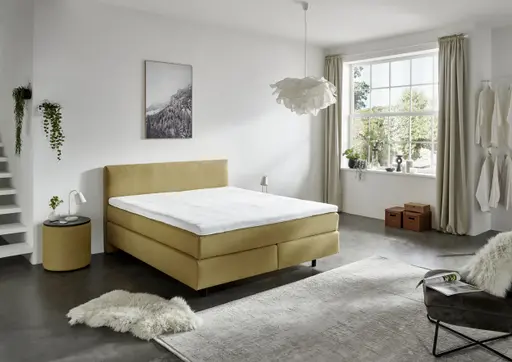 Boxspringbett - Liegefläche ca. 180x200 cm, Stoff, Curry