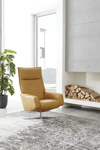 Drehsessel Bill - Kopfteil verstellbar, Leder, Kurkuma