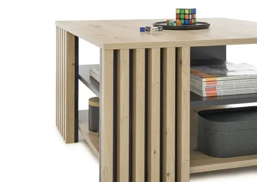 Couchtisch FLORISS- LB ca. 80x80 cm, Eiche Dekor, Schwarz