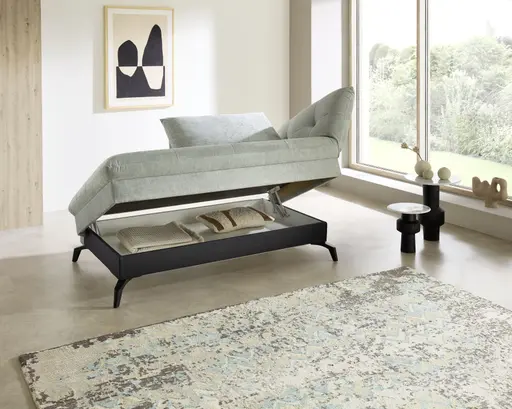 Recamiere - Schlaffunktion/Sitztiefe/Armlehne verstellbar, Stoff, Grau