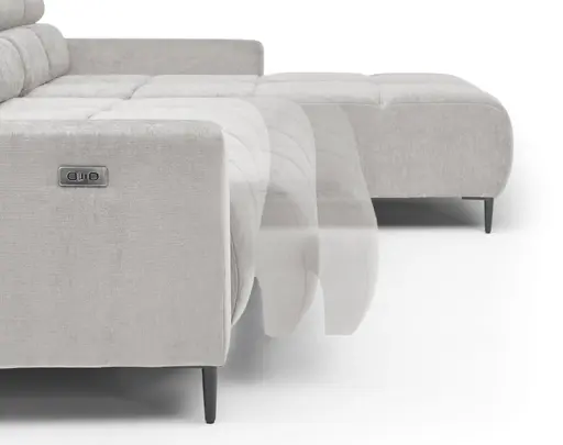 Ecksofa - 2-Sitzer mit Longchair rechts, Sitztiefe verstellbar motorisch/Kopfteil verstellbar, Stoff, Sand