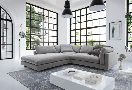 Ecksofa Aprino 3 - Ecke links mit 2,5-Sitzer, Stoff, Grau