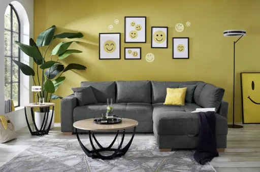 Ecksofa Jyte - 2-Sitzer mit Ecke rechts, Schlaffunktion mit Bettkasten, Stoff, Dunkelgrau