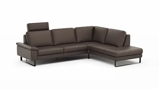 Ecksofa Enna - 3-Sitzer mit Ecke rechts inkl. motorischer Relaxfunktion, Leder, Mocca