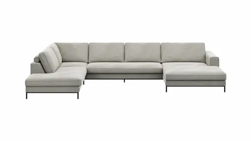 Wohnlandschaft Solano - Ecke Links, 2-Sitzer, Longchair Rechts, Stoff, Hellgrau