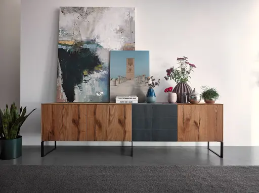 Sideboard Mileto - Asteiche massiv, Natur geölt, Keramik