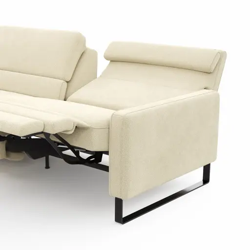 Ecksofa Valera - Longchair mit 3-Sitzer rechts inkl. Rückenlehne verstellbar und Relaxfunktion motorisch, Stoff, Natur