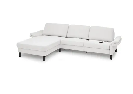 Ecksofa CALM PREMIUM 2.0 - Longchair links mit 3-Sitzer, Relaxfunktion motorisch, Armlehne verstellbar, Stoff, Hellgrau