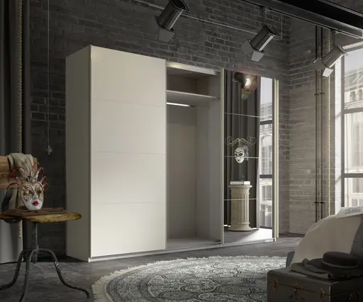 Schwebetürenschrank RIVASA- B ca. 271 cm, Champagner, Spiegel