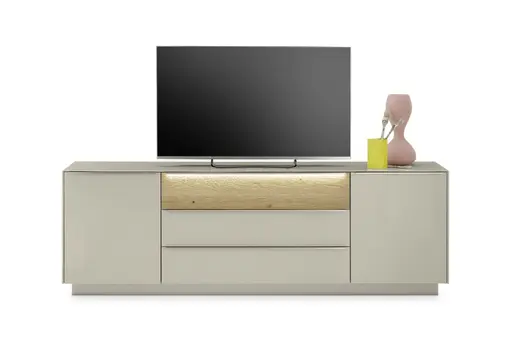 Lowboard - mit Beleuchtung, B ca. 214 cm, Kaschmir, Eiche massiv