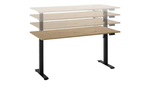 Schreibtisch - höhenverstellbar, LB ca. 137x68 cm, Eiche Dekor, Stahl, Schwarz