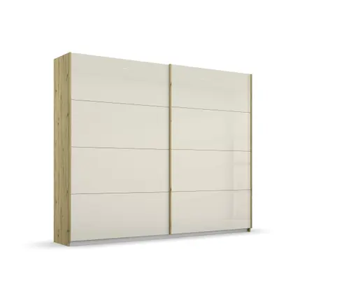 Schwebetürenschrank ROMAN- B ca. 226 cm, Eiche Dekor, Glas, Champagner