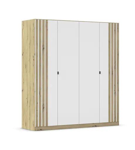 Drehtürenschrank RUERTO- B ca. 181 cm, Eiche Dekor, Weiß, Paneel, Eiche Dekor