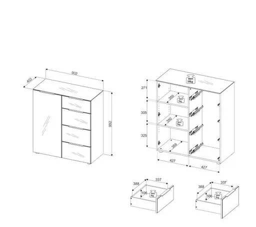 Kommode - B ca. 90 cm, Weiß
