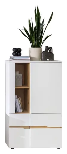 Wohnwand - mit Beleuchtung, Weiß, Artisan Eiche Nachbildung