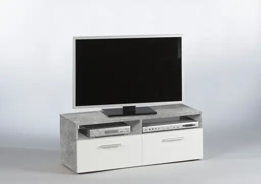 TV-Lowboard - B ca. 95 cm, Betonoptik, Weiß