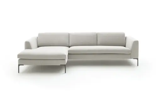 Ecksofa Lenni Full - Longchair links mit 2,5-Sitzer, Stoff, Hellgrau, bündige Kissen