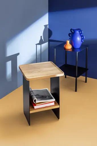 Beistelltisch Olai - LHB. ca. 40x45x40 cm, Wildeiche massiv, Metall, Beige