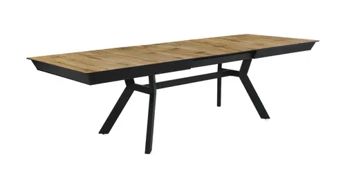 Esstisch - ausziehbar, LB ca. 200x100 cm, Wildeiche Nachbildung, Schweizer Kante, Schwarz