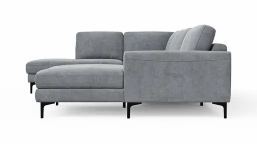 Wohnlandschaft Oviedo - Ecke links mit 2-Sitzer und Longchair rechts, Stoff, Grau