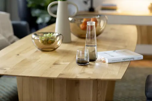 Esstisch 3100 - LB ca. 220x100 cm, Asteiche Bianco massiv, Holzwange