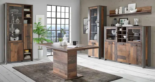 Highboardvitrine FEA - Old-Wood Vintage Dekor, Betonoptik