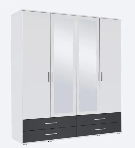 Drehtürenschrank- B ca. 168 cm, Weiß, Graumetallic, Spiegel