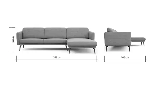 Ecksofa Estrela - 2,5-Sitzer mit Longchair rechts inkl. Rücken-/Armlehnen- und Sitztiefenverstellung, Stoff, Grau