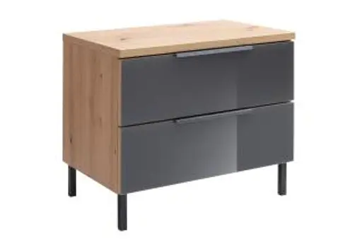 Nachtkonsole - B. ca. 58 cm, Anthrazitglas, Dekor Artisan Eiche