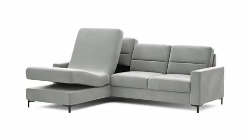 Ecksofa Merlos H - Longchair links und 2,5-Sitzer rechts inkl. Relaxfunktion (motorisch), Stoff, Grau